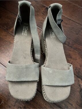 TOMS Suede Ankle-Strap Sandals in Taupe